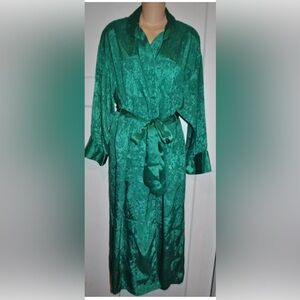 VICTORIA'S SECRET Dressing Robe Green Brocade Lounge Ware Gold Label Vintage P/S
